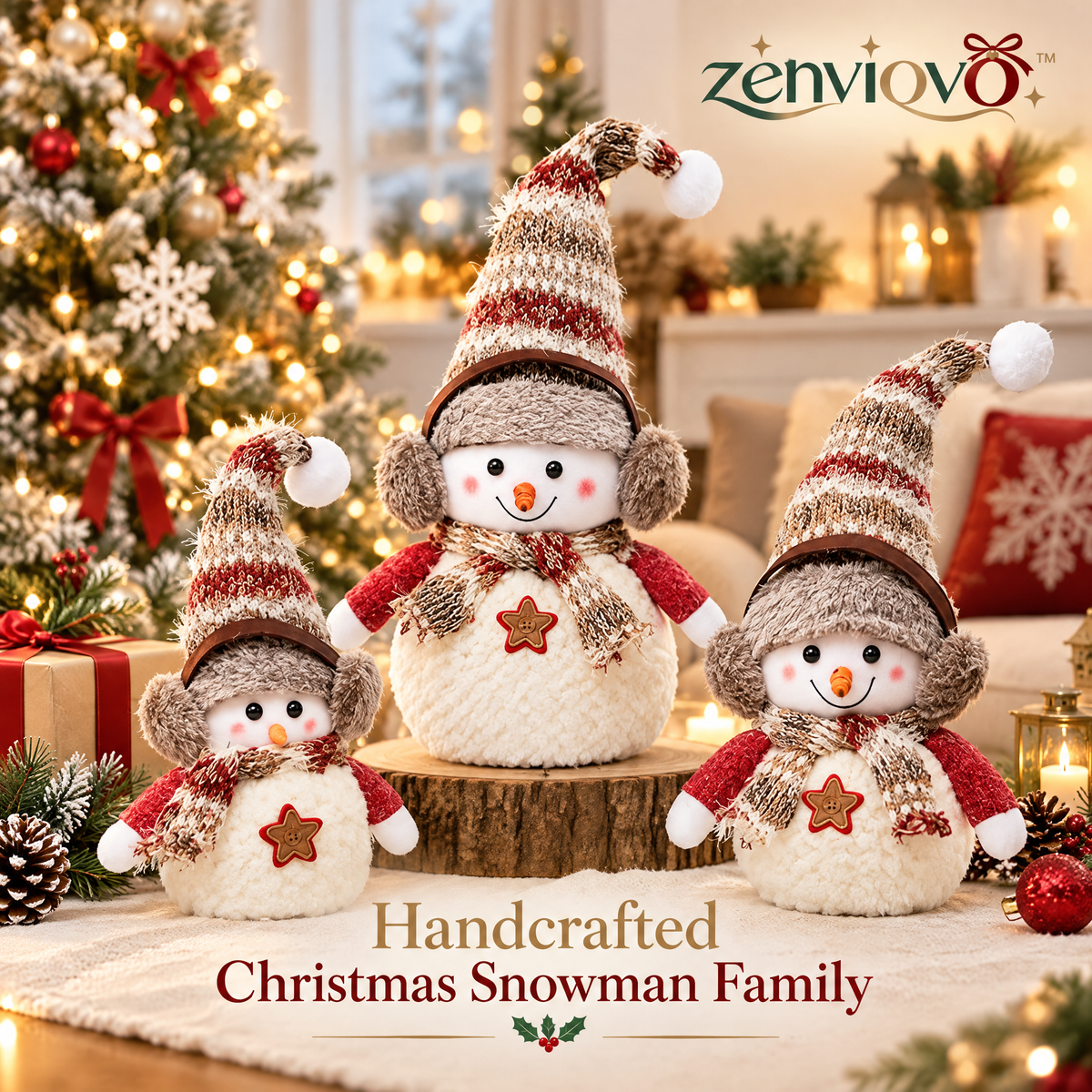 zenviovo™ Handcrafted Christmas Snowman Family