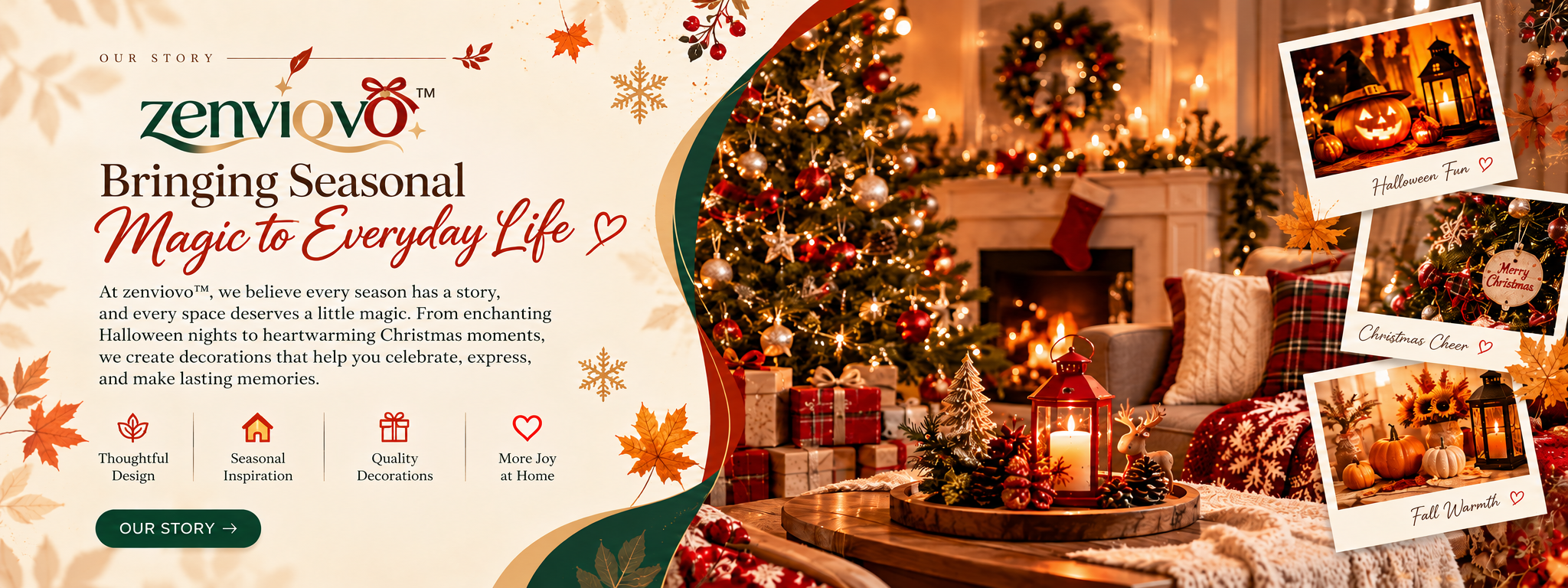 zenviovo™ Bringing Seasonal Magic to Everyday Life: cozy Christmas living room, seasonal decorations and festive moments